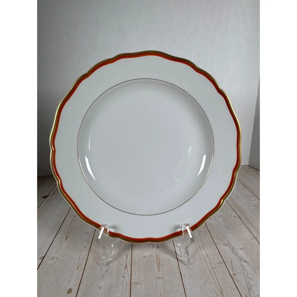 Meissen Orange Band Dinner Plate‎ Wide Gold Trim Crossed Swords 9 5/8